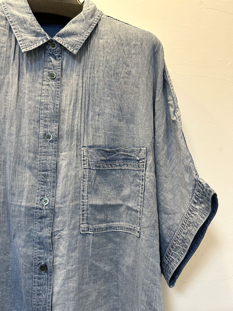 シアーデニムショートスリーブシャツ ライトインディゴブルー