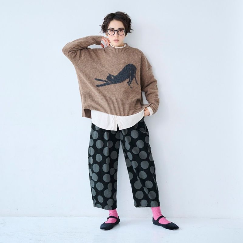 伸び猫コモドニット ブラウンxチャコール