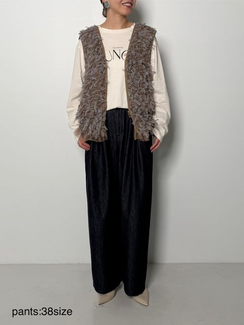 [3856-472BT] ハイウエストデニムPT ネイビー