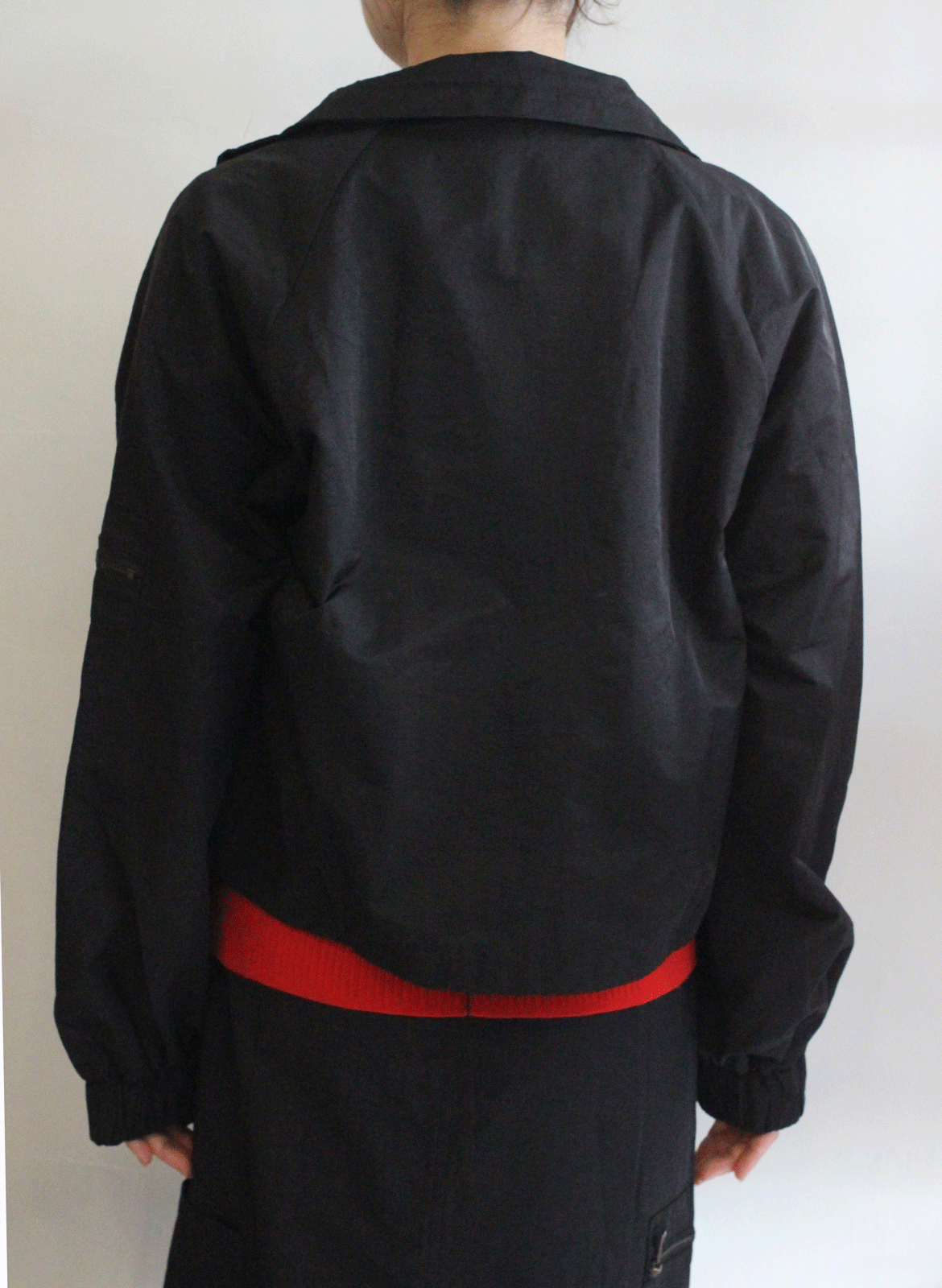 ラグランシャーリングジップショートブルゾン ブラック