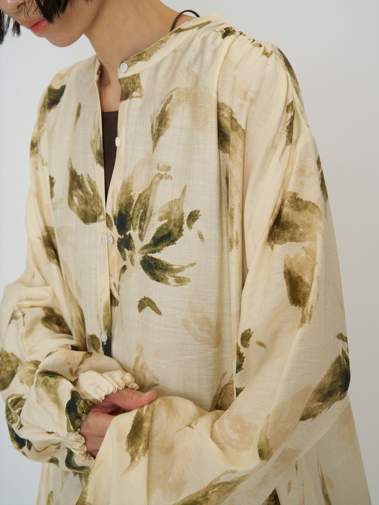 [5961-021KK] フラワープリントシャツOP アイボリー