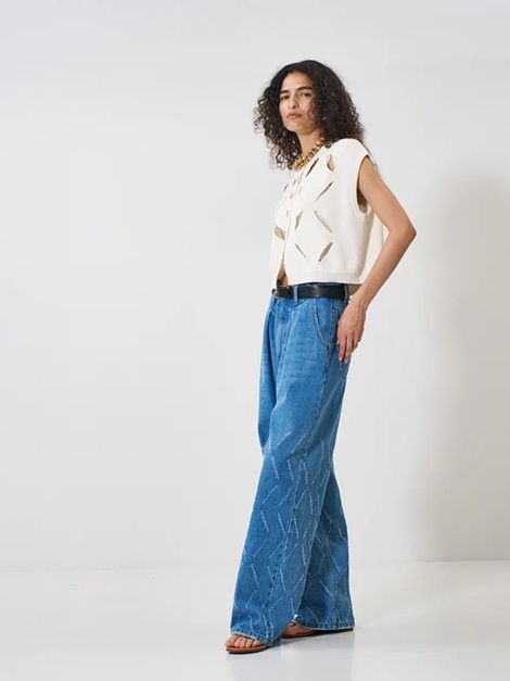 LASER CUT WIDE DENIM ブルー