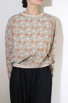 80ローン塩縮ボタニカルフラワーギャザーチュニック ベージュ