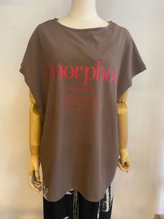 2WAY フレンチオーバーロゴTシャツ ブラウン
