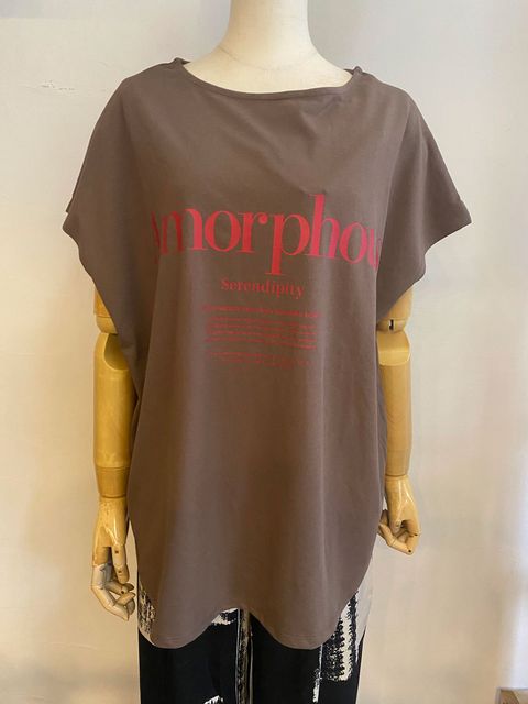 2WAY フレンチオーバーロゴTシャツ ブラウン