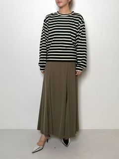 [8956-430KK] ボーダー布帛ドッキングPO ブラック