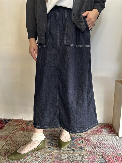 8ozムラデニム ベイカースカート インディゴ