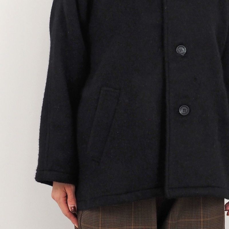 ダブルフェイスメルトンラグランコート ブラックxグレー