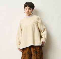 ミラノラムアンティークバスケット柄バイカラーニット エクリュ