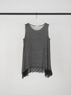 [1563-683NH] レーストリムドットタンクTOP ブラック