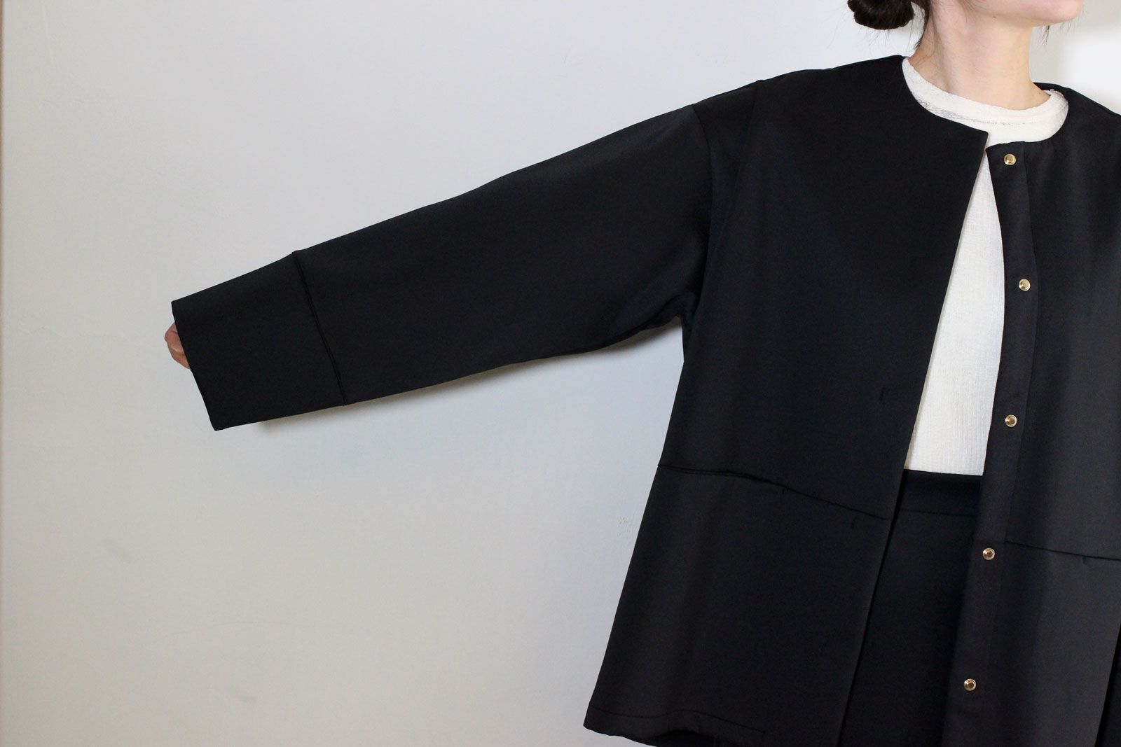 ダンボールニット ノーカラーコート ブラック