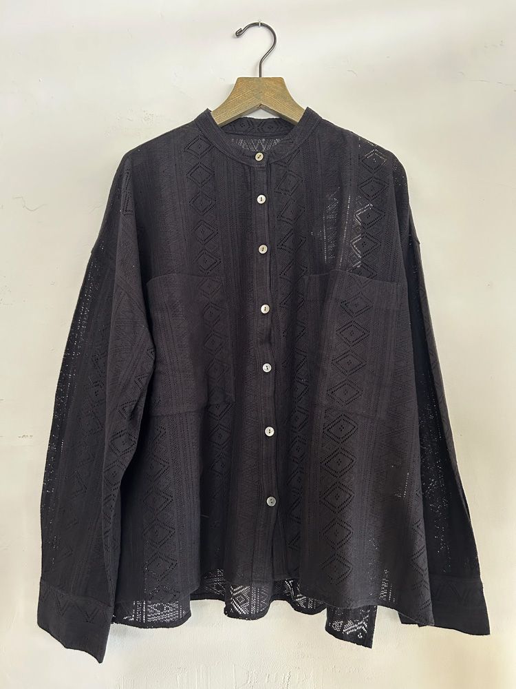 レース長袖シャツ ブラック