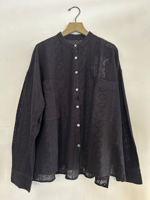 レース長袖シャツ ブラック