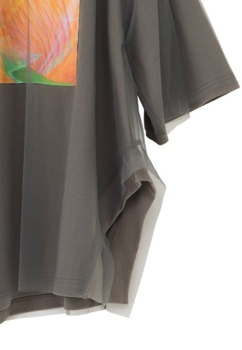 2WAYリーフフォトプリントレイヤードTシャツ チャコールグレー