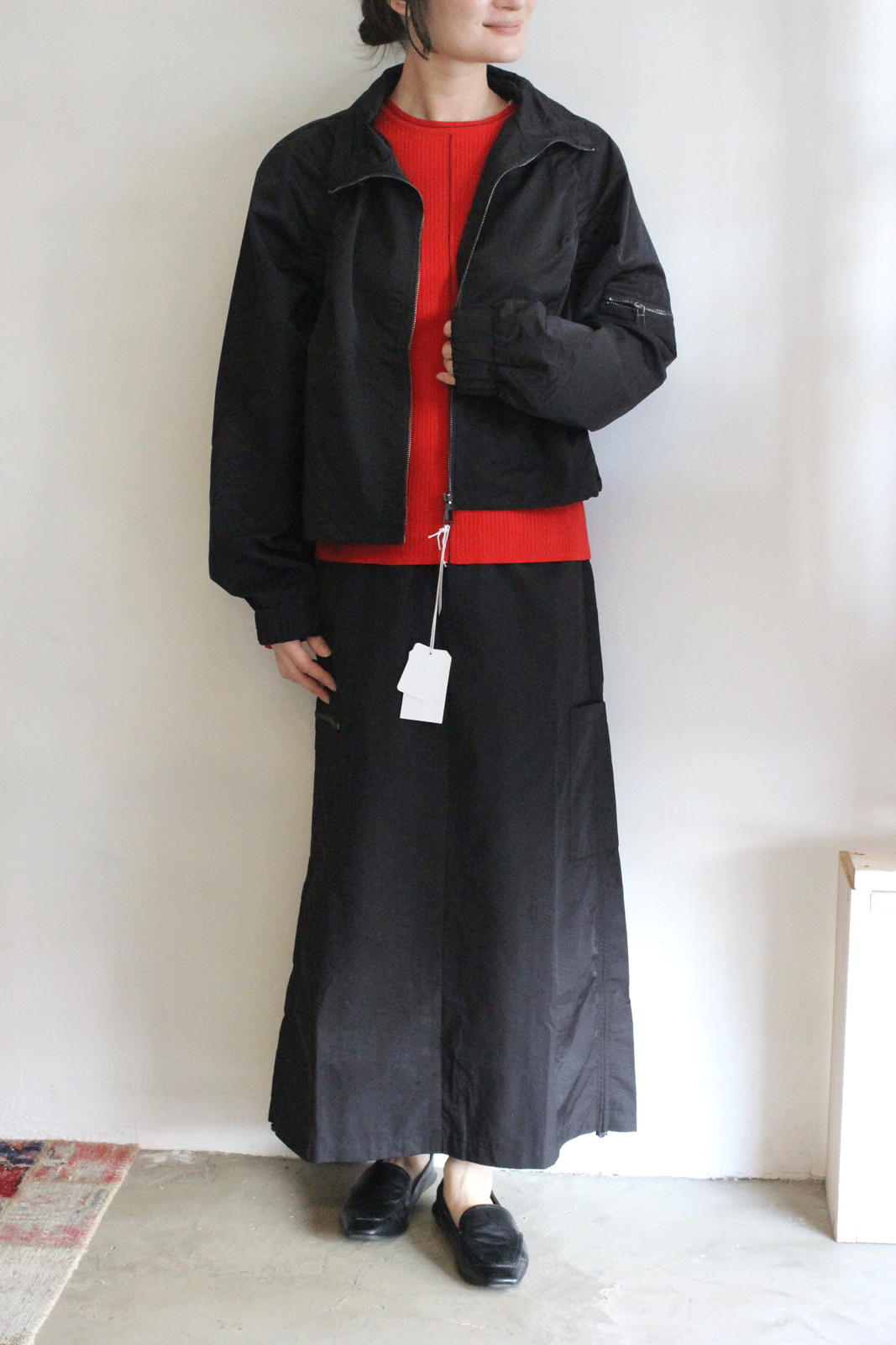 ラグランシャーリングジップショートブルゾン ブラック