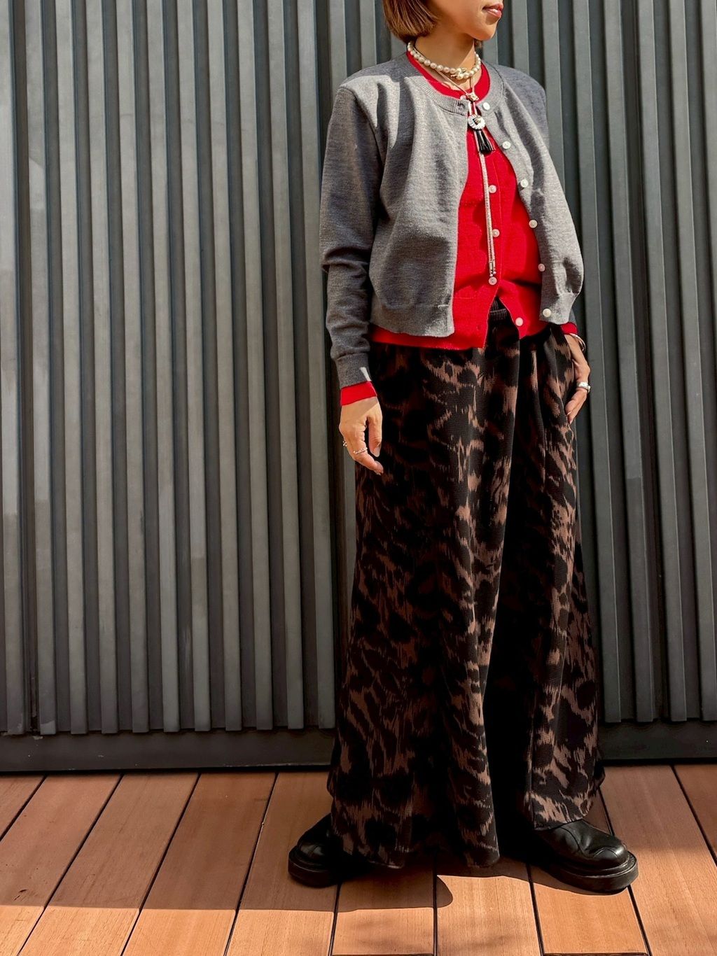 バイカラーレイヤードニットカーディガン ブラウン