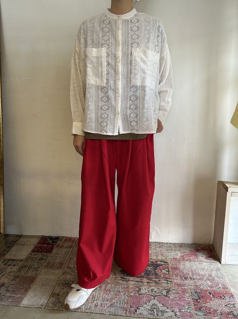 フレンチリネンワイドパンツ レッド