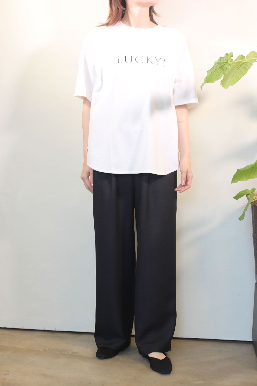 リネンライクブッチャーセミワイドパンツ ブラック