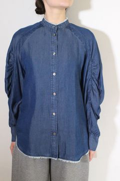 4.5ozテンセルデニムギャザーシャツ ネイビー
