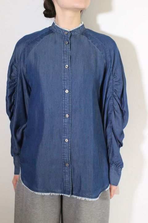 4.5ozテンセルデニムギャザーシャツ ネイビー