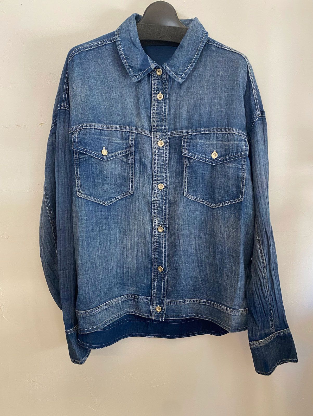SHEER DENIM OVERSHIRT ブルー
