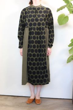 コーデュロイ切替ワンピース カーキxブラック