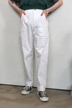 綿麻ツイルストレッチテーパードパンツ ホワイト