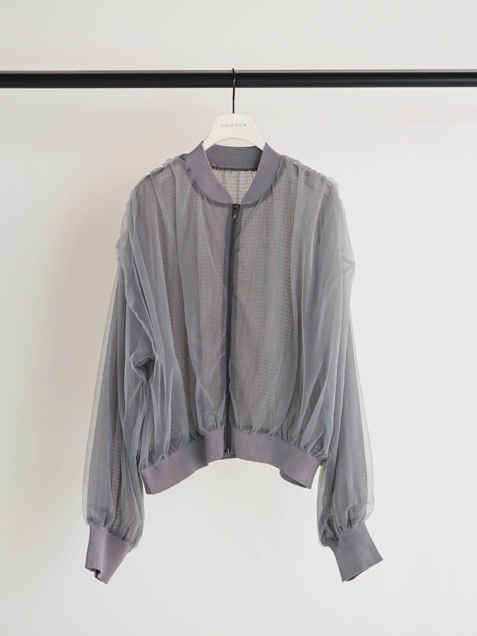 [9861-093GS] チュールボリュームブルゾン グレー