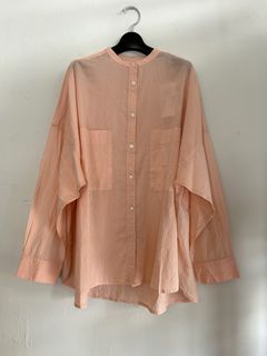 キャンブリックボイル 無地 バンドカラーシャツ パールピンク