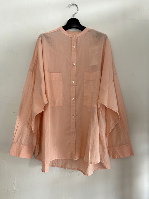 キャンブリックボイル 無地 バンドカラーシャツ パールピンク