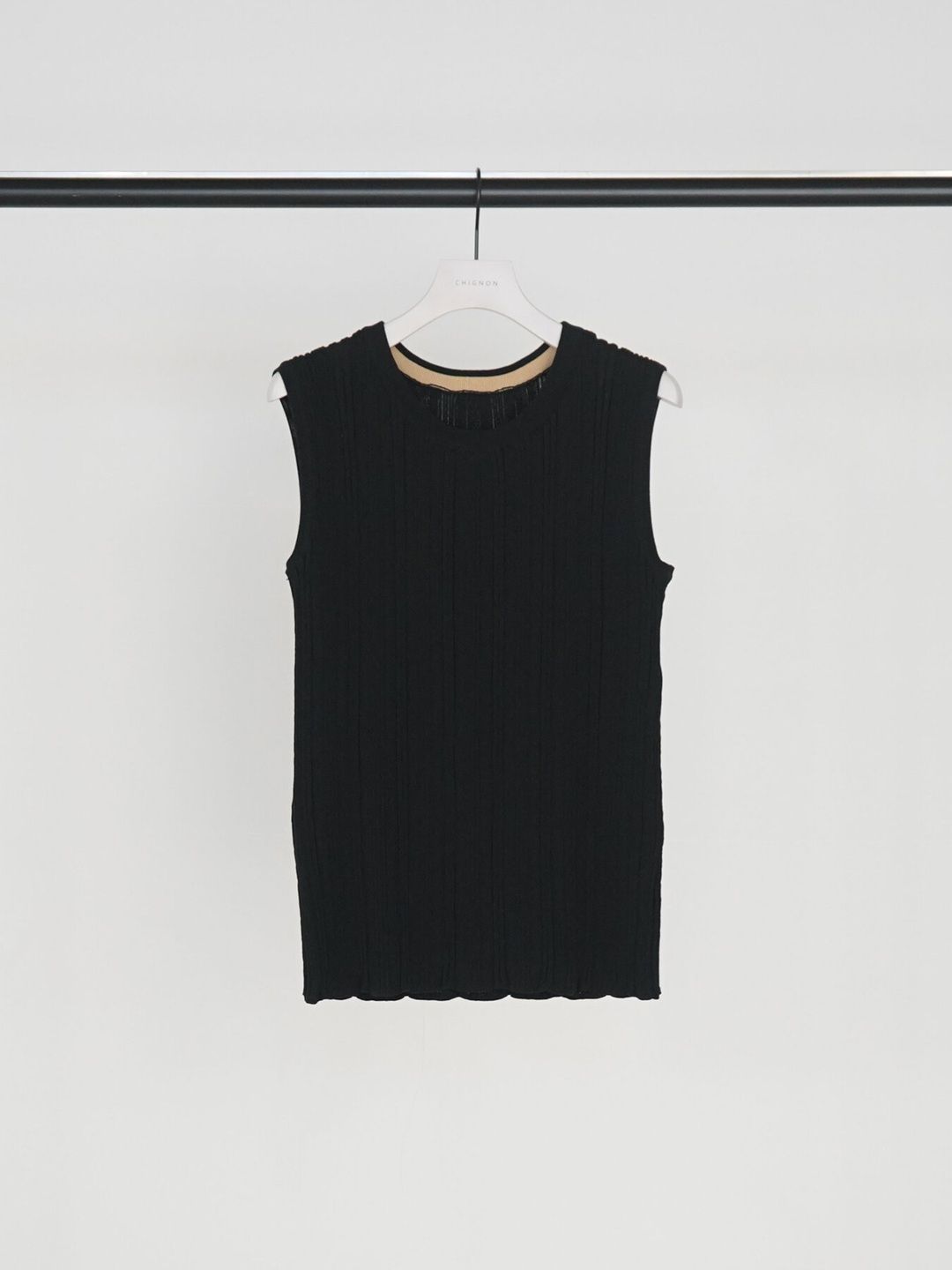 [9263-695GS] ランダムリブニットタンク ブラック