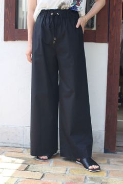 綿麻ツイルストレッチワイドパンツ ブラック