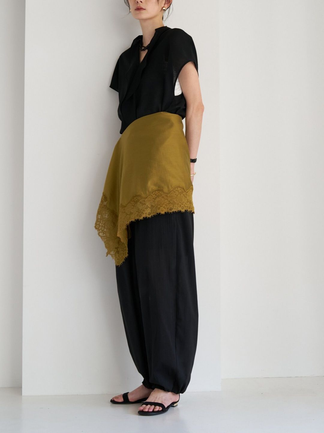 [0563-686NH] レースマルチWAYスカーフ ライトカーキ