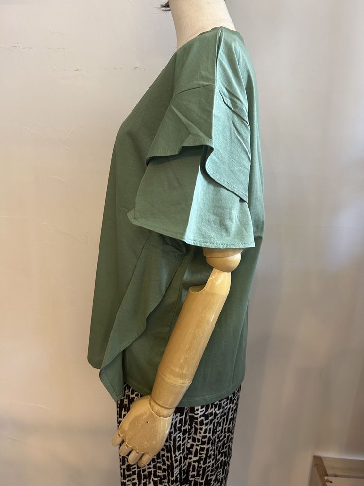 フリルスリーブTシャツ グリーン