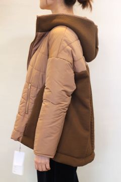 キルティングxニット中綿ブルゾン キャメル