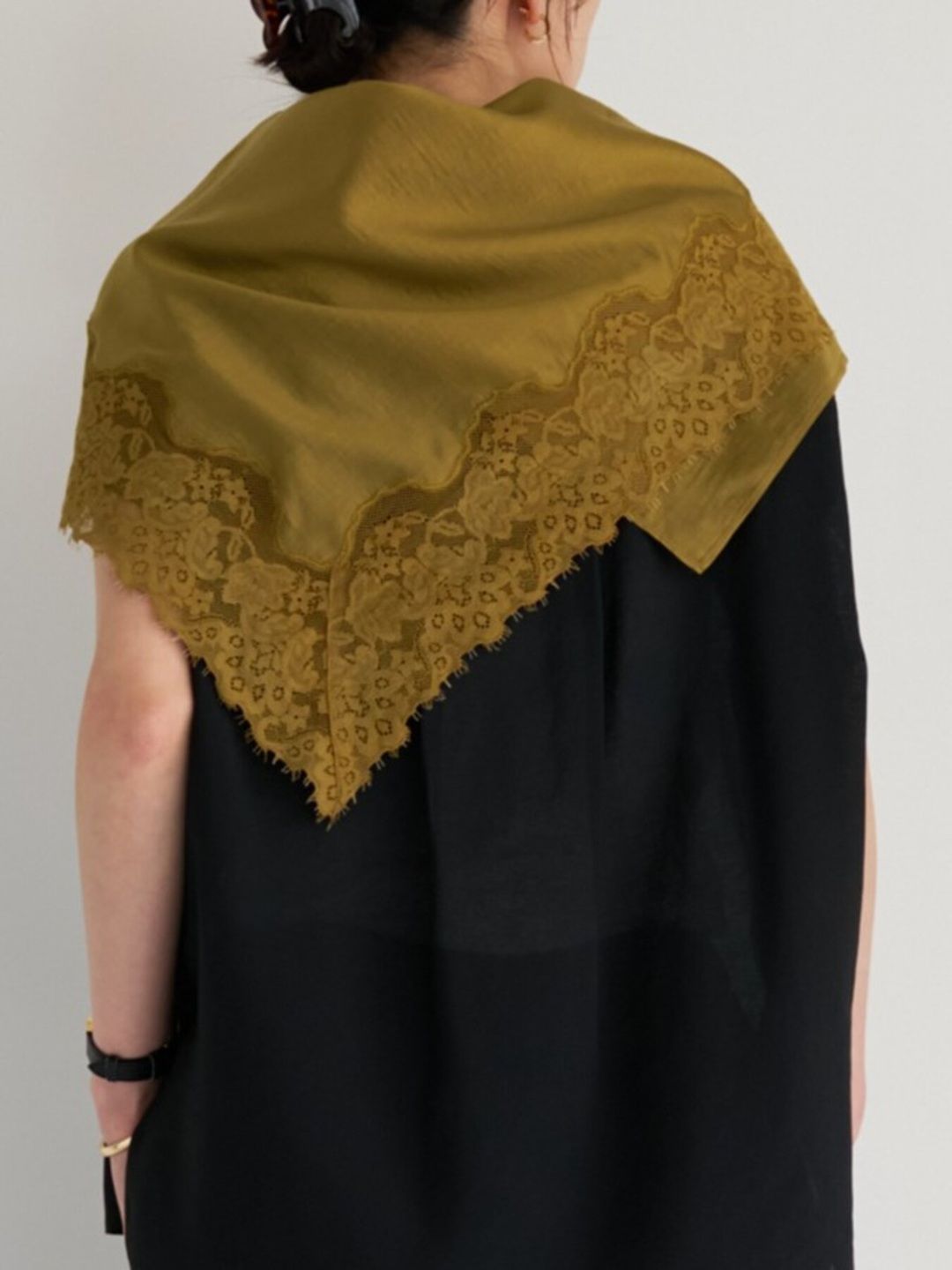 [0563-686NH] レースマルチWAYスカーフ ライトカーキ