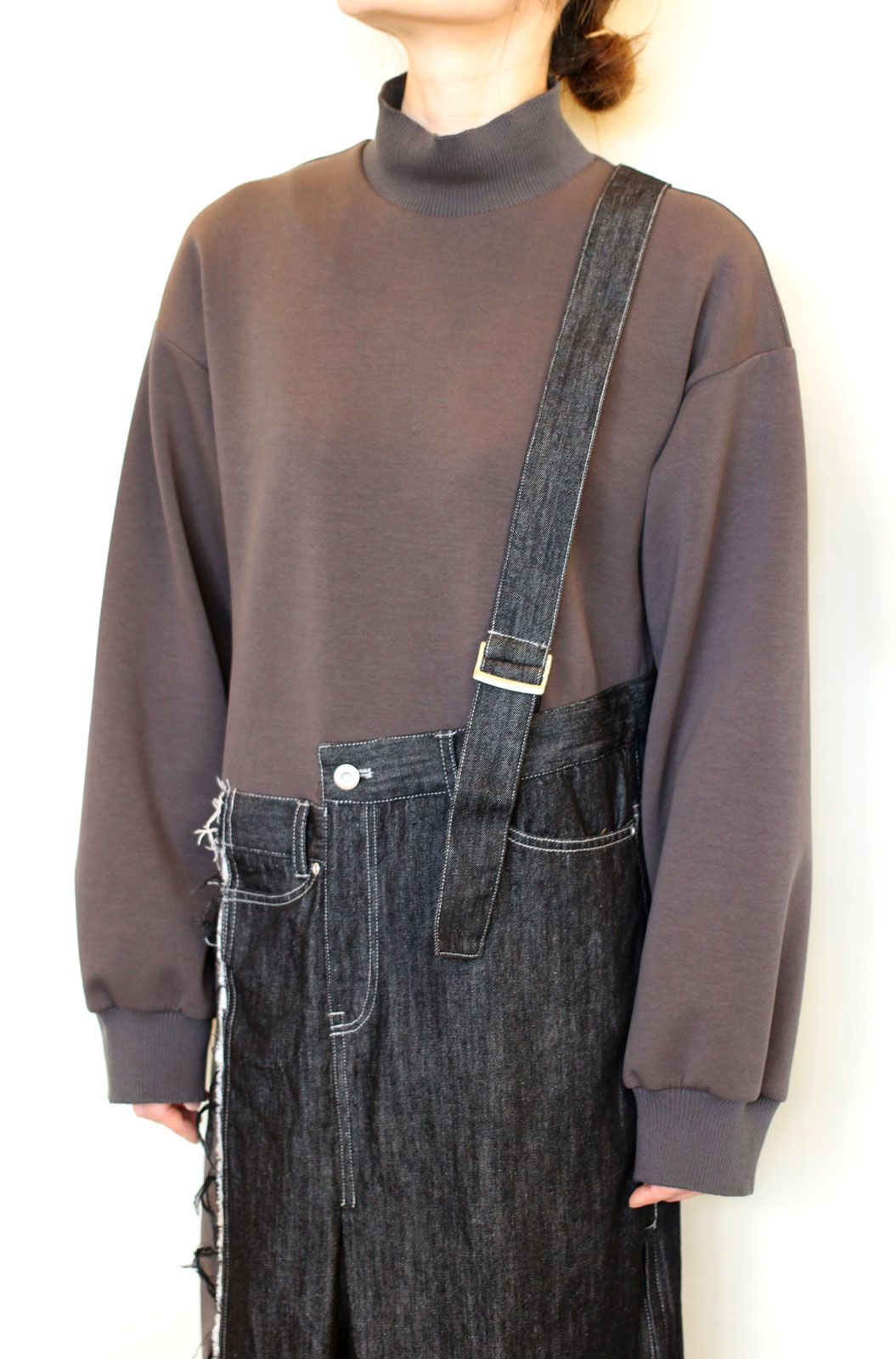 美品 AULA AILA 3WAY レイヤードデニムパンツ チュール シアー SALE 【ayane】サイドチュールデニムバレルパンツ 815301 アヤン