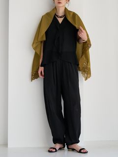 [0563-686NH] レースマルチWAYスカーフ ライトカーキ