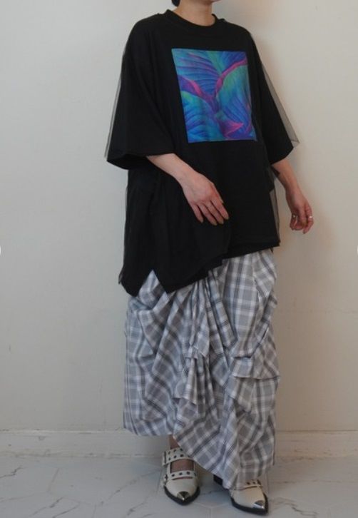 2WAYリーフフォトプリントレイヤードTシャツ ブラック