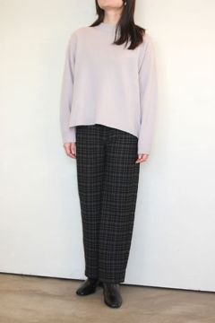 モナルーチェチェックストレートパンツ ブラックxアイボリー