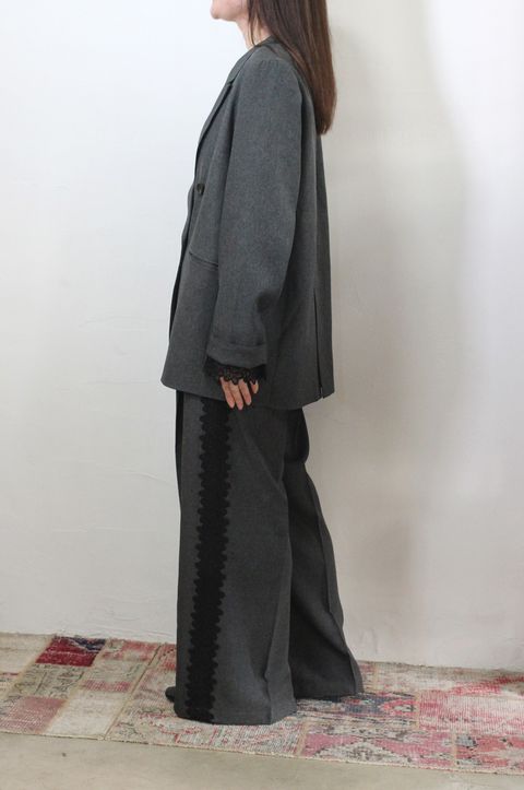 ストレッチ 杢ポリエステル サイドレースパンツ ミックスグレー