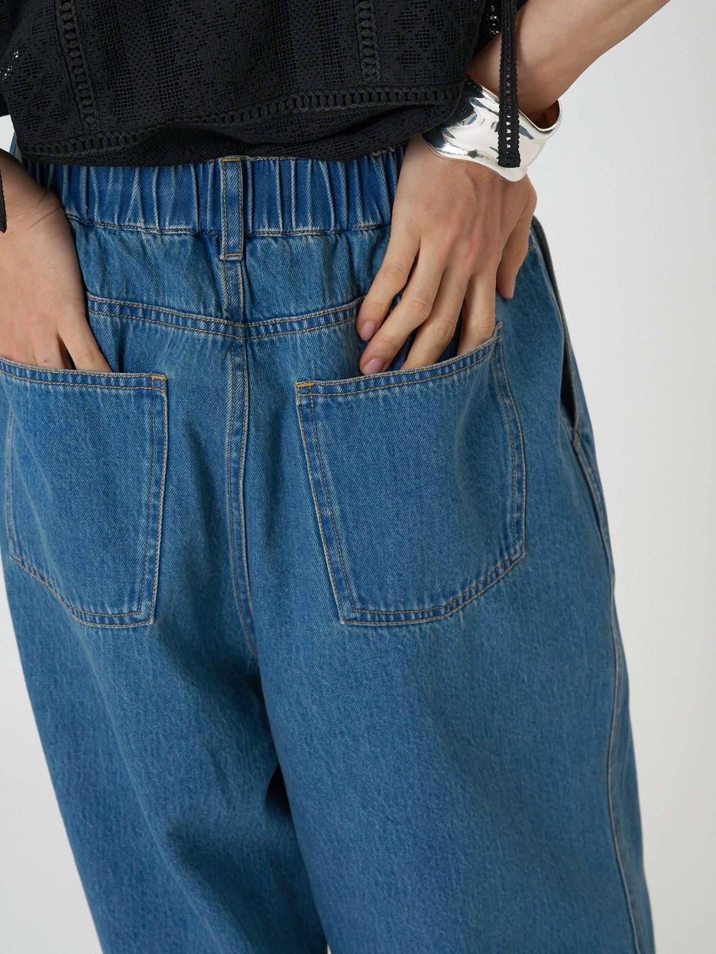 [3861-042BT] センターステッチデニムPT ブルー