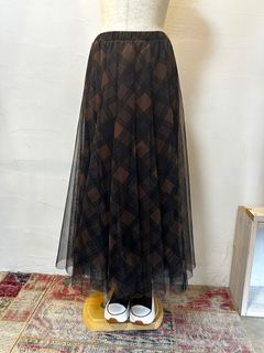 バイアスチェックチュールスカート ブラウン