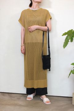 透かし編みメッシュニットベストワンピース オフベージュ