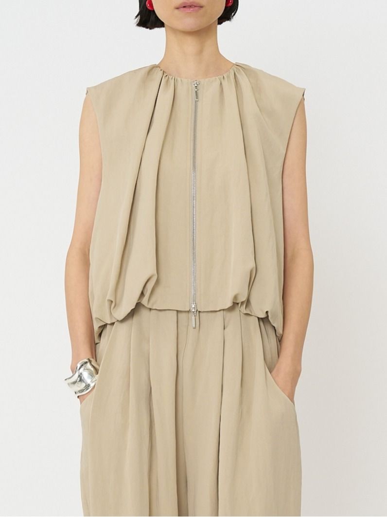 [4261-025MK] ダブルジップバルーンジレ ベージュ