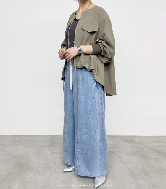 テンセルストレッチデニムワイドパンツ サックス