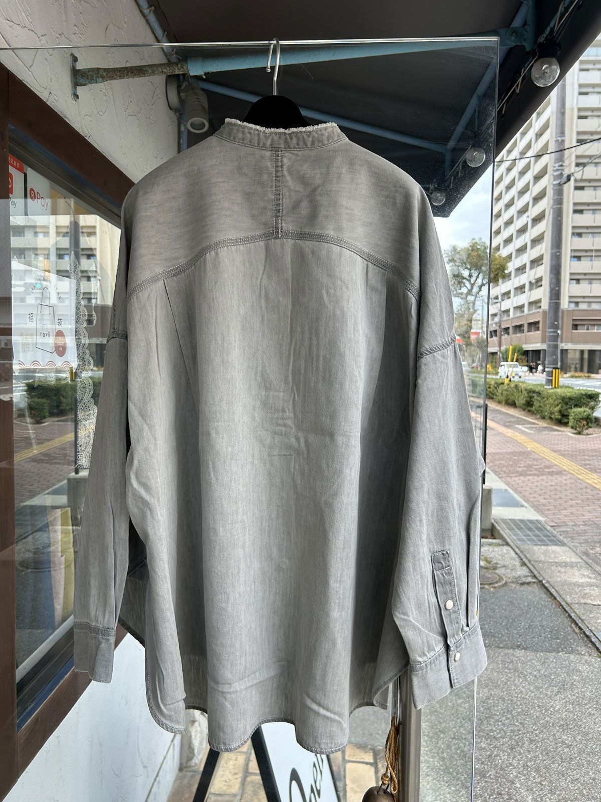 6ozテンセルデニムオーバーシャツ グレー