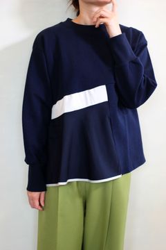 ストレッチポンチxリノンアシンメトリーフレアPO ネイビー