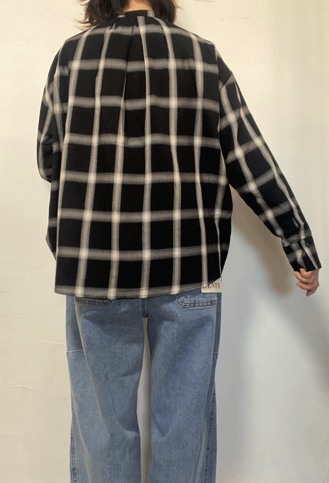 先染め チェックフロントインシャツ ブラック