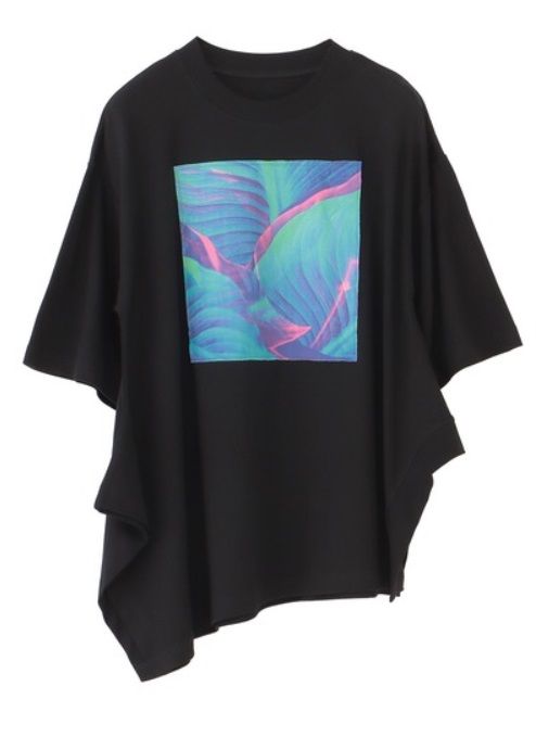 2WAYリーフフォトプリントレイヤードTシャツ ブラック